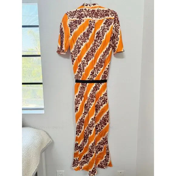 Christopher Esber Printed Silk Midi Dress Orange Tiger Hibiscus Size 10 Midi